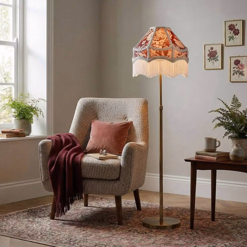 Happy Homewares Vintage Victorian Style Floral Fabric Pendant Shade in Red and White – 2