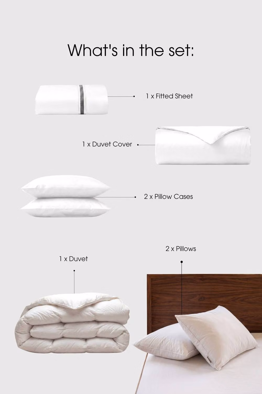 Bedable White Sateen Super King Bedding Bundle with Duvet and 2 Pillows – 2