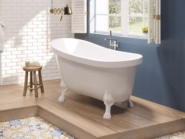 NISOS Retro Oval Free Standing Island Bath in White with 200 L Capacity, W/D/H: 145 x 74 x 77 cm – 1