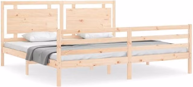 Berkfield Home Solid Wood Bed Frame with Headboard in Natural Pine, W/D/H: 200 x 200 cm