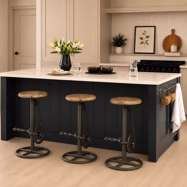 Elm Home And Garden Industrial Mango Wood Bar Stool with Metal Frame in Brown, Height: 77 cm