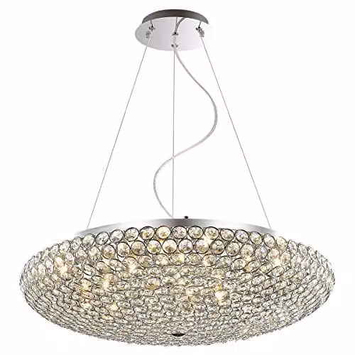 Netlighting Classic Hanging Pendant Chrome and Grey 12 Light with Crystal Shade G9