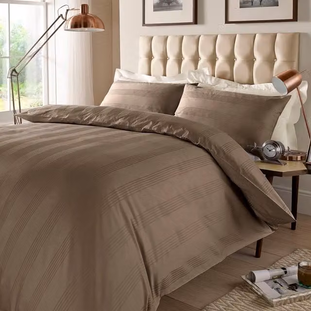 Roseley Modern Striped Cotton Duvet Cover Set in Brown, 200 x 200 cm