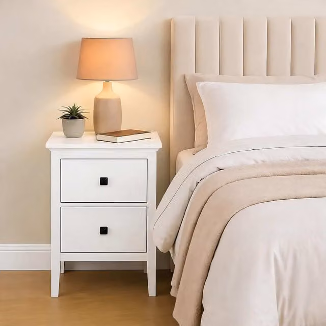 Home Source Bellevue 2 Drawer Compact Bedside Table in White
