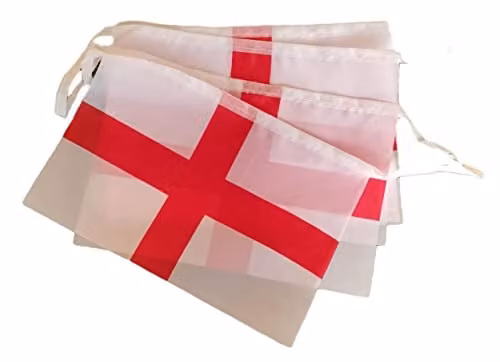 PMS St George’s Day England Flag Bunting, Red and White Textile Pennant Banner with 8 Flags, Length: 3.7 m