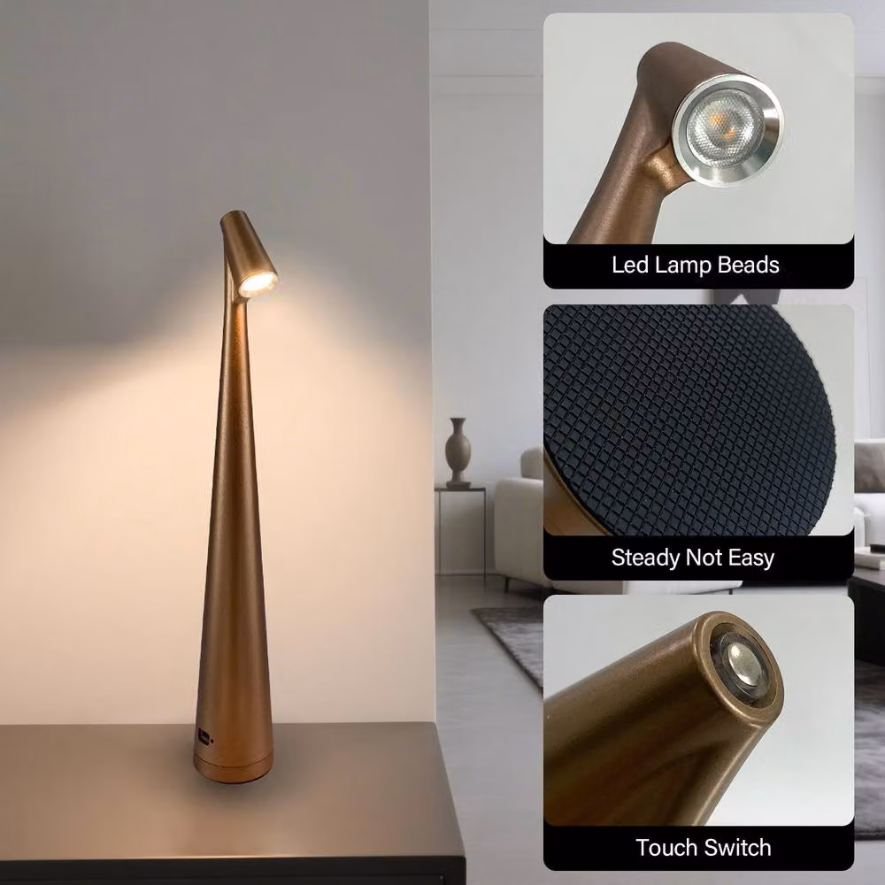 INMTFEI USB-C Rechargeable Dimmable LED Table Lamp in Gold/Brass – 5