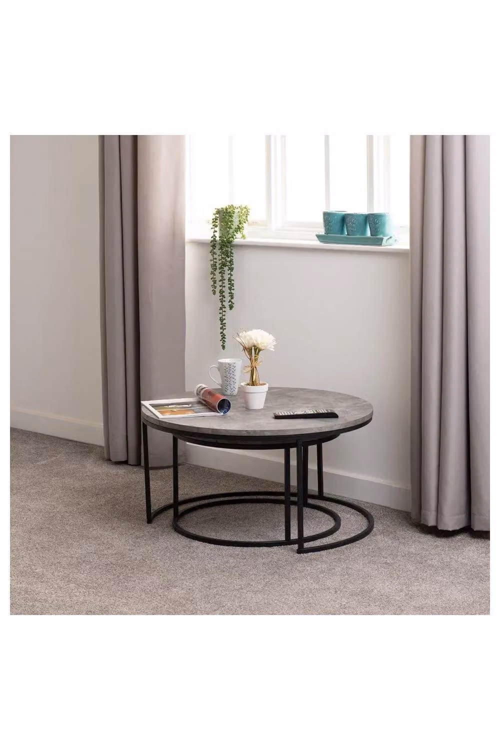 Seconique Athens Round Nesting Coffee Table Set in Grey Concrete Effect – 6