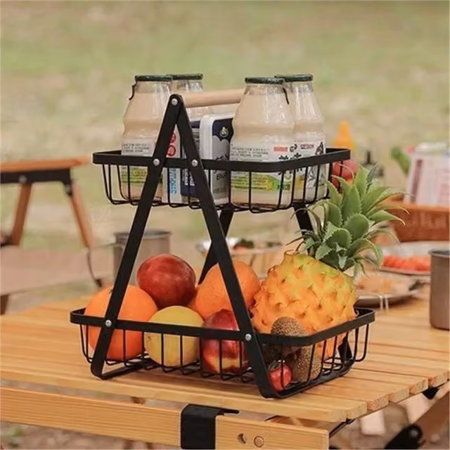 PAWNORA 2 Tier Metal Fruit Storage Basket in Black