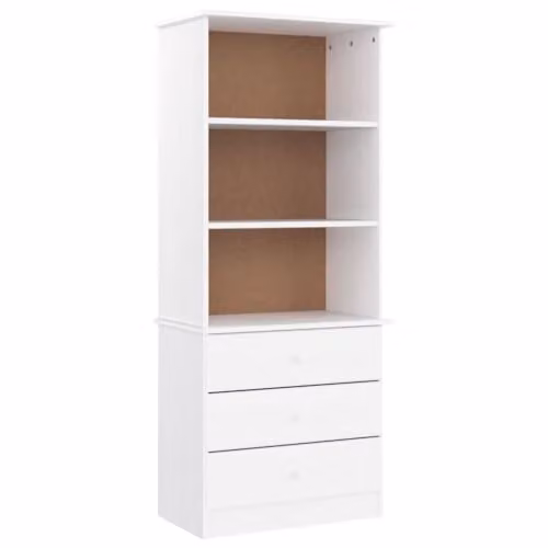 vidaXL ALTA Bookcase with Drawers in White Solid Pine Wood, W: 60 cm, D: 35 cm, H: 142 cm