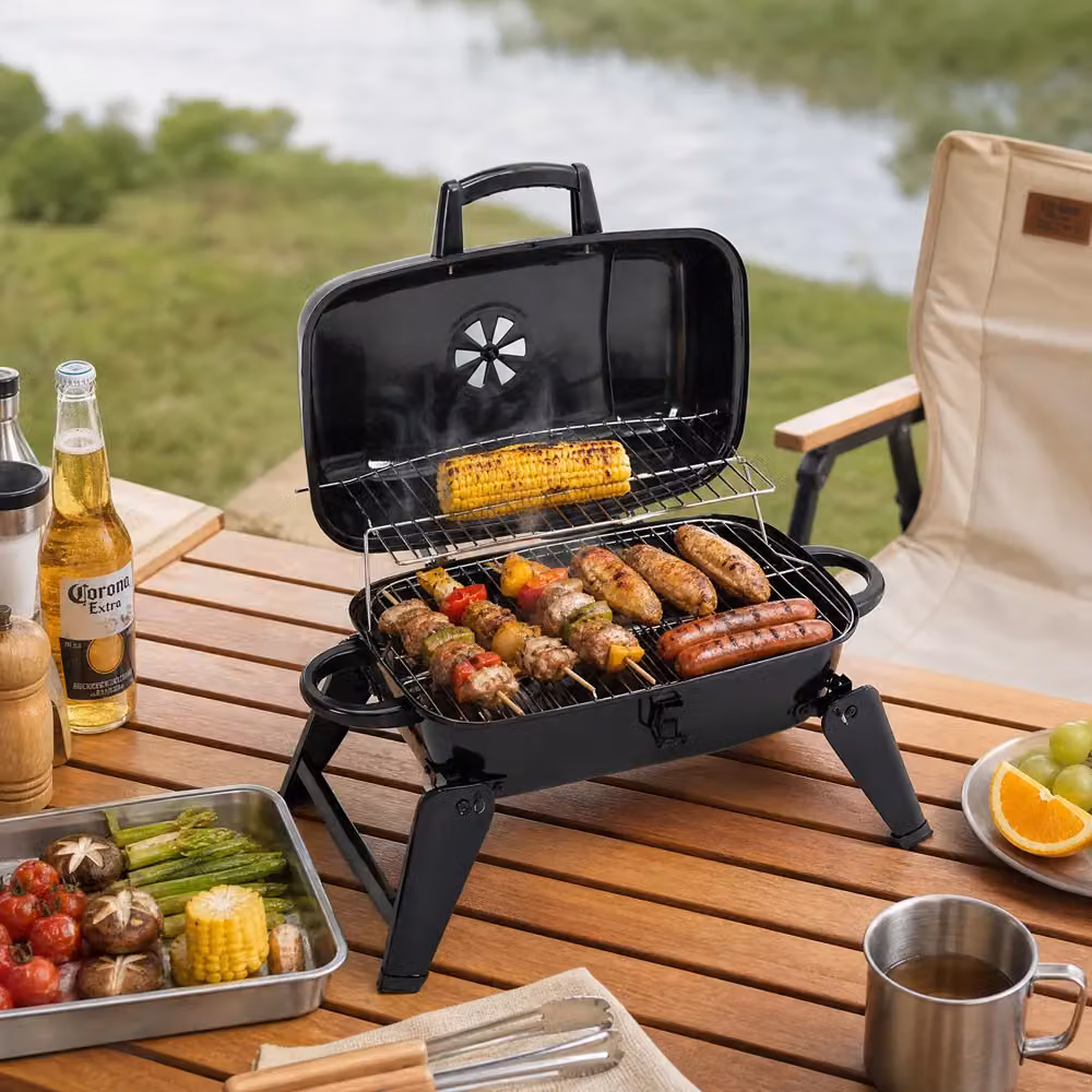 Living and Home Portable Tabletop Charcoal BBQ in Black with Stainless Steel Wire Mesh, W/D/H: 36.0 x 68.0 x 36.0 cm – 3