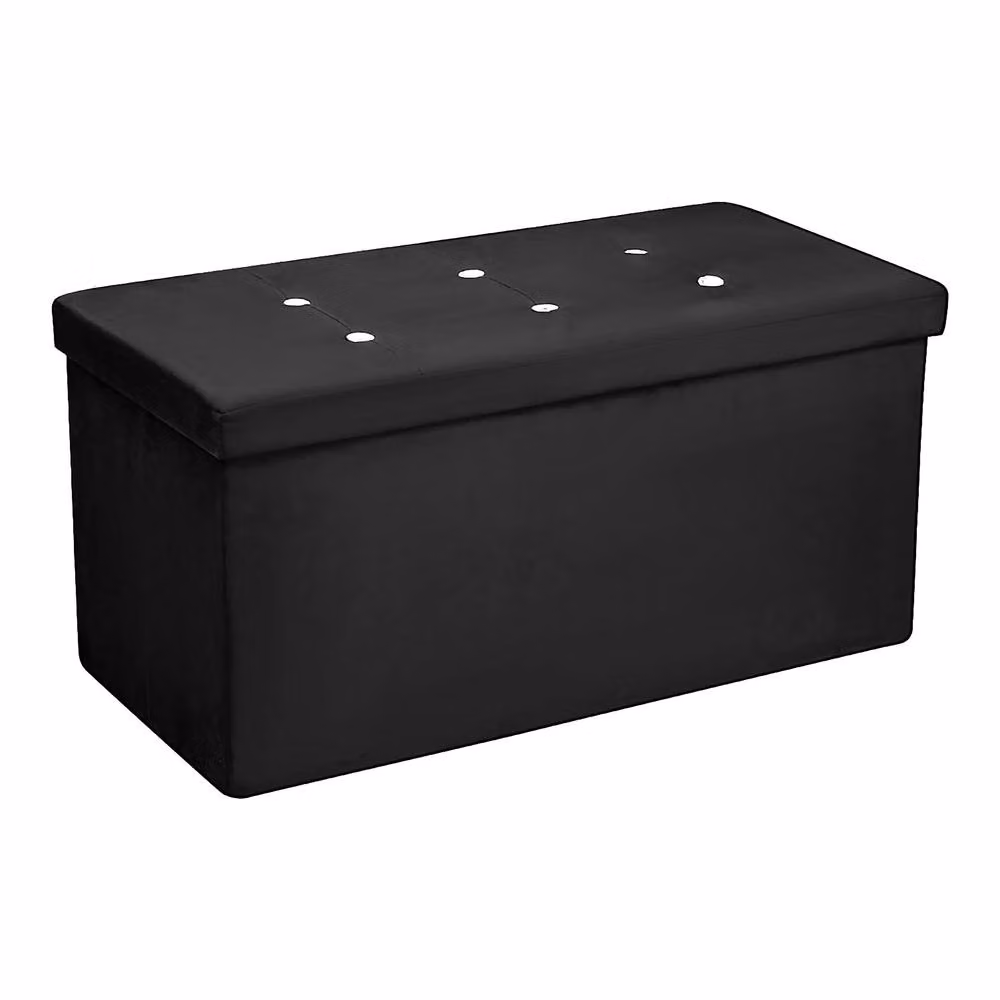 Simpa Large Fold Flat Black Brushed Velvet Ottoman Storage with Comfortable Cushion, L 76 cm x W 38 cm x H 37 cm – 2