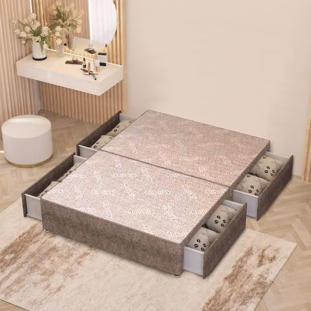 Somnior Beds Ltd Modern Upholstered Divan Bed Base with Drawers in Brown Fabric, W/D/H: 140 x 200 cm