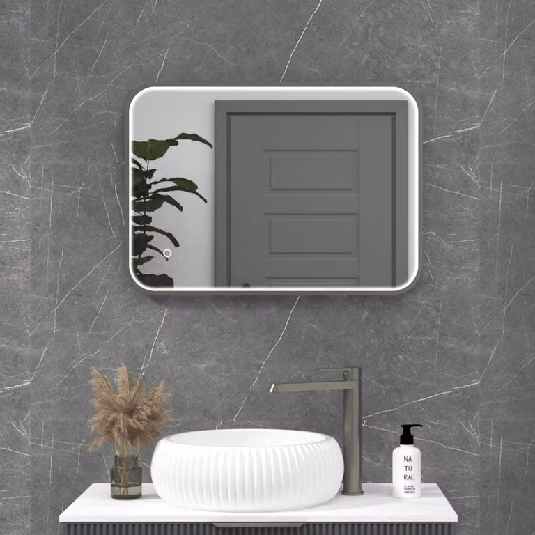 Royal Bathrooms Luxor Illuminated Rectangular LED Mirror in Gun Metal Grey, W: 50 cm, H: 70 cm, with Touch Sensor and Demister Pad