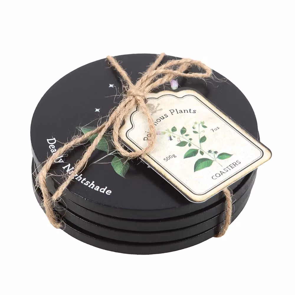 MidOcean Poisonous Plants Coaster Set in Black Wood – 2