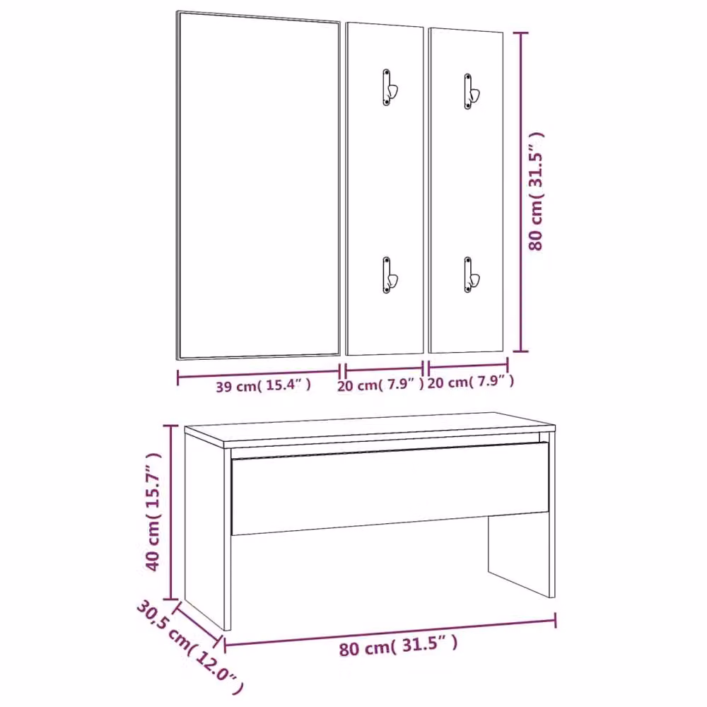 Berkfield Home Hallway Furniture Set in Smoked Oak Brown, including Bench, Mirror and Panel – 4