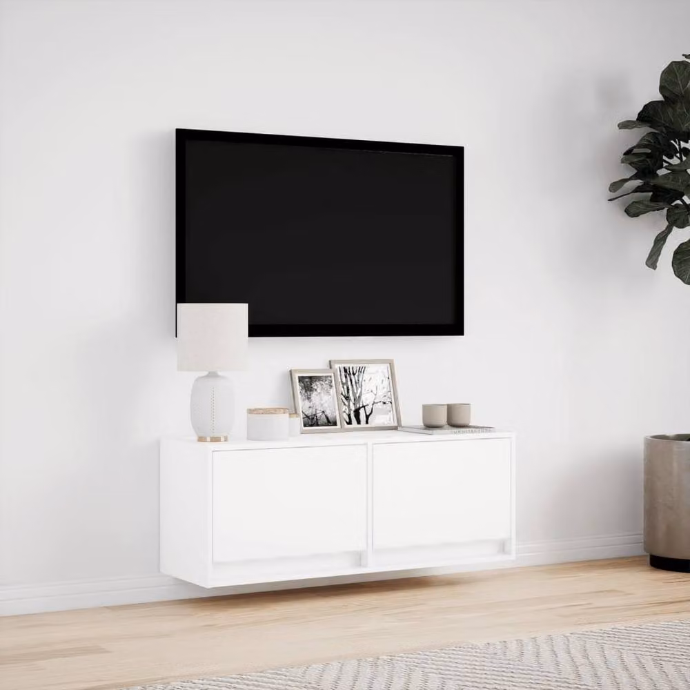 Berkfield Home Modern Glossy White TV Wall Cabinet with LED Lights, W: 100 cm, D: 31 cm, H: 35 cm – 2