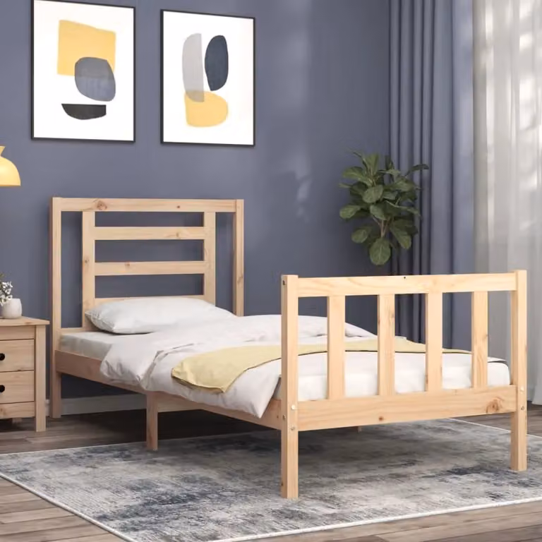 Berkfield Home Single Solid Wood Bed Frame with Headboard in Brown Pine