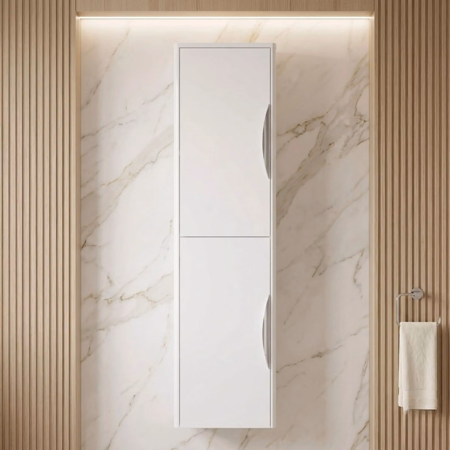 Balterley Wall Hung Tall Bathroom Storage Unit, Gloss White, H x W x D: 139.9 x 35.6 x 25.3 cm – 2