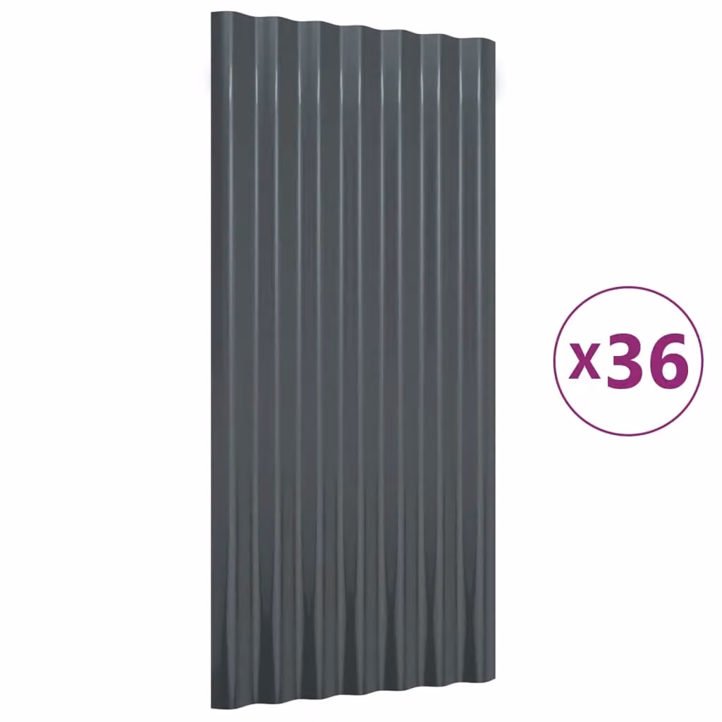 Berkfield Home Anthracite Powder-coated Steel Corrugated Roof Panels, 36 Pieces, W/H: 36 x 80 cm – 2