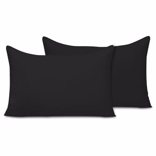 Pamposh Pack of 2 Black Microfibre Pillow Cases with Envelope Closure