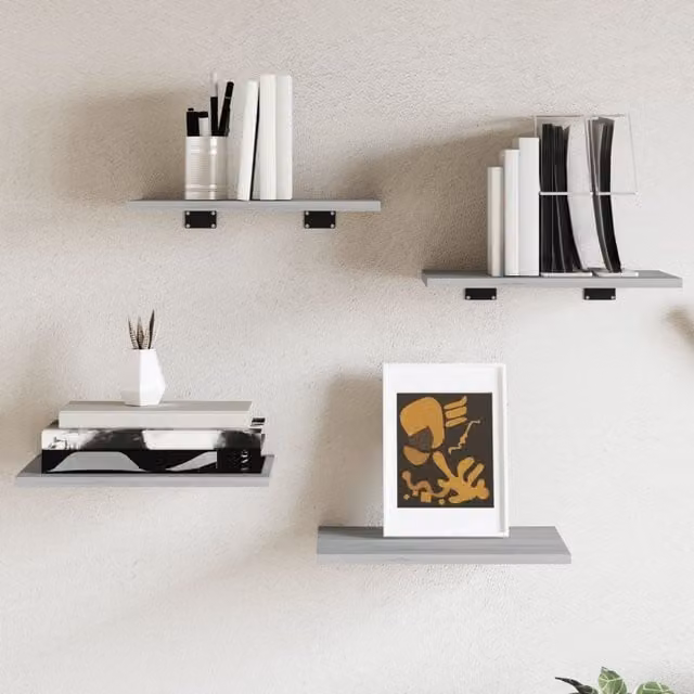 Berkfield Home Set of 4 Wall Mounted Shelves in Grey Sonoma, W: 40 cm, D: 30 cm, H: 1.5 cm – 1