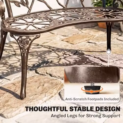 Outsunny Vintage Rose Style Cast Aluminium Garden Bench in Bronze Tone, W/D/H: 78 x 54 x 54 cm – 6