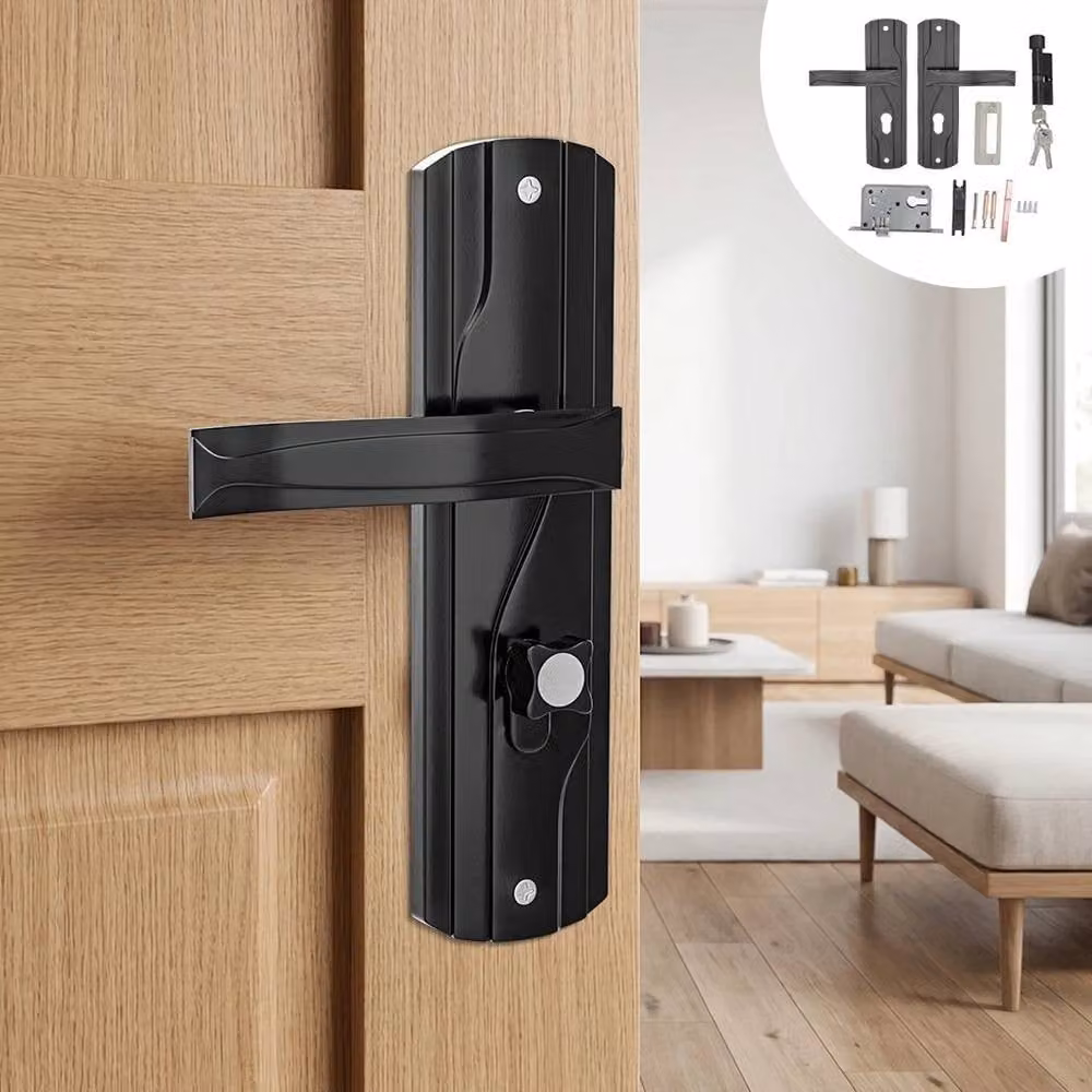 PAWNORA Matt Black Stainless Steel Lever Lock Set with Long Backplate, 3 Pack – 3