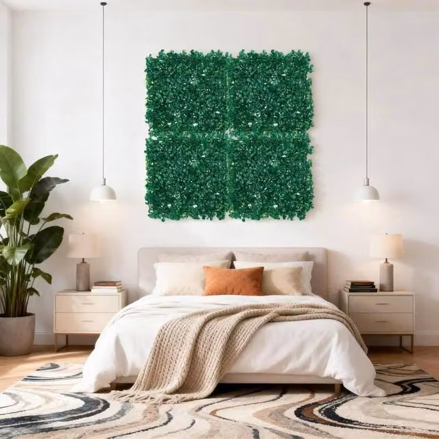 VOGREX 24 Piece Artificial Greenery Wall Panels, Green, W/D/H: 50.8 x 50.8 x 50.8 cm