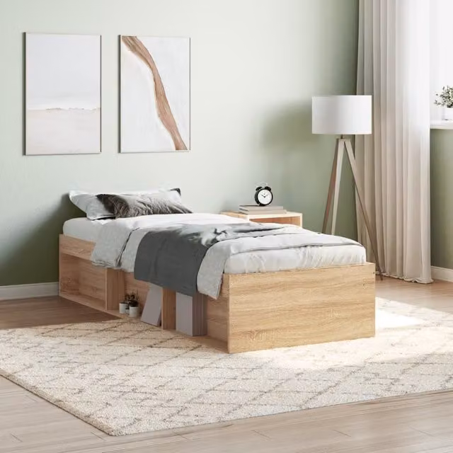 Berkfield Home Sonoma Oak Small Single Bed Frame in Brown, W: 75 cm x L: 190 cm