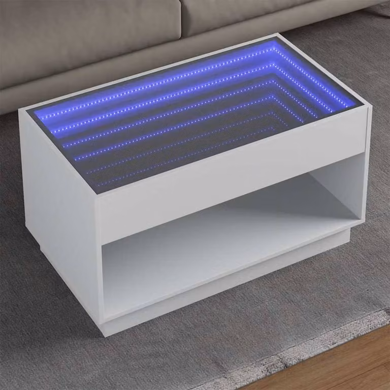 Berkfield Home Infinity LED Decorative Coffee Table in White, W/D/H: 90 x 50 x 50 cm