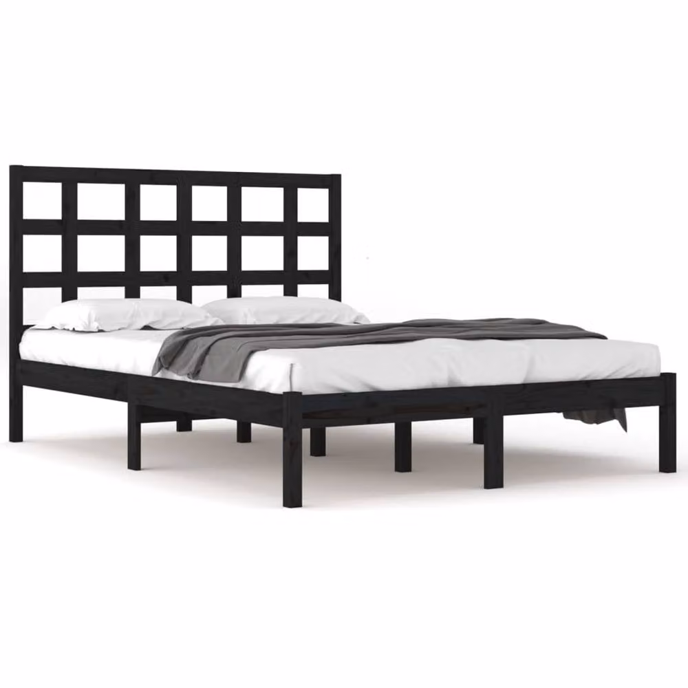 Berkfield Home Beautiful Modern Black Solid Pine Wood Bed Frame W/D/H: 200 x 200 x 205.5 cm – 3
