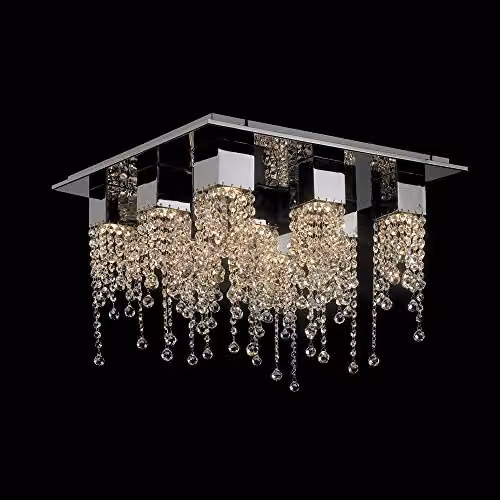 Italux Classic Flush Ceiling Light in Chrome with 9 Crystal Shades and GU10 Base