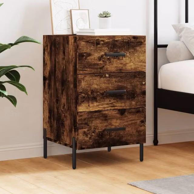 Berkfield Home Smoked Oak Bedside Cabinet in Brown, W/D/H: 40 x 40 x 66 cm