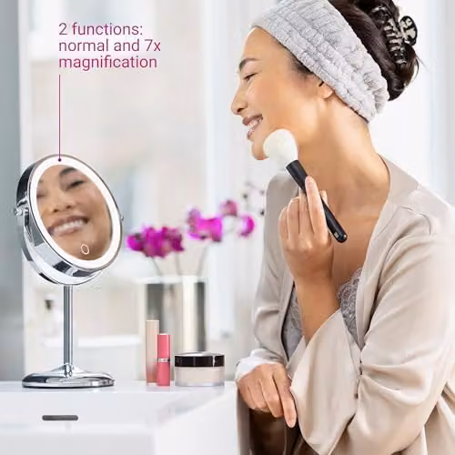 medisana CM 844 LED Makeup Mirror in Silver with 7X Magnification, Dimmable Touch Switch and Rechargeable Battery – 3