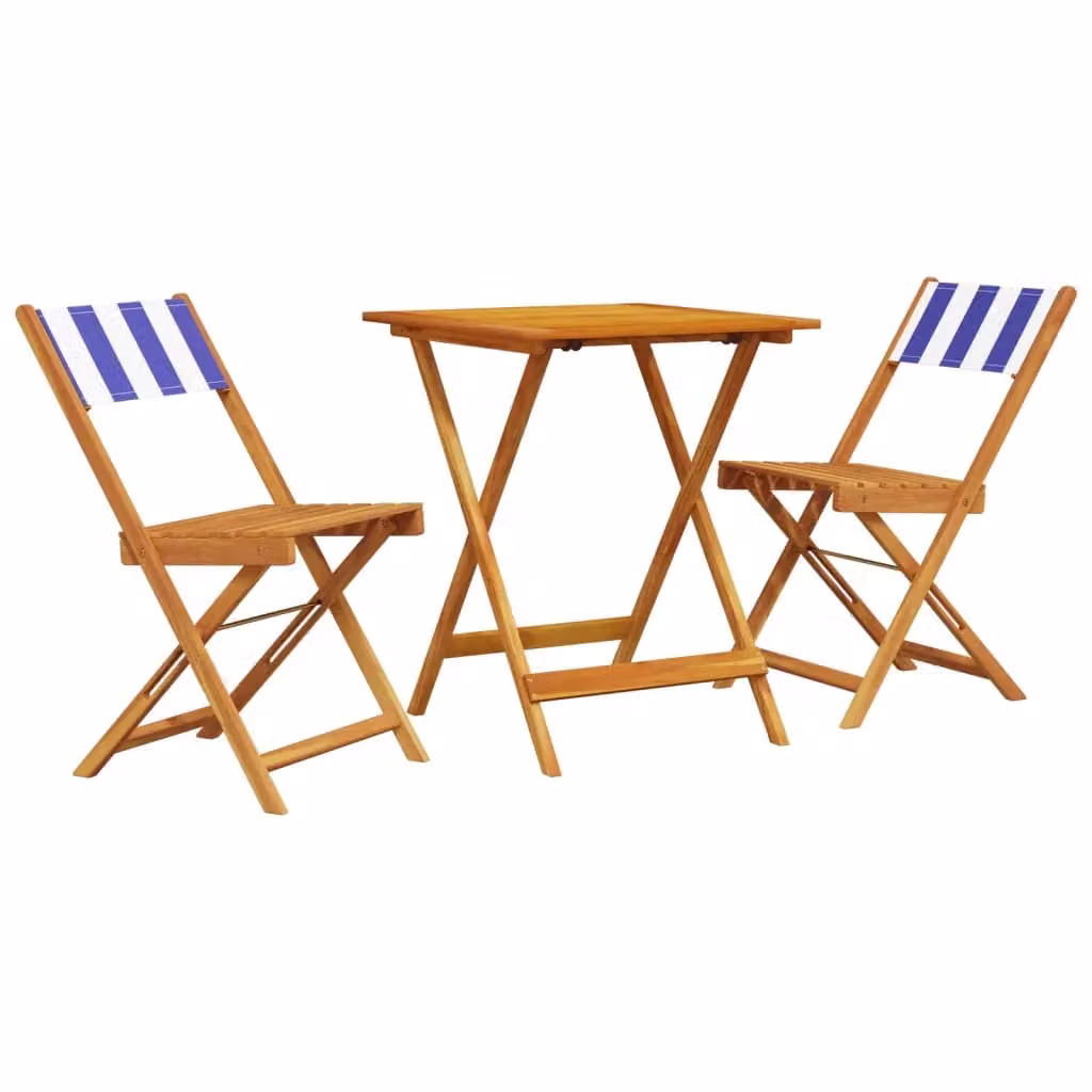 Berkfield Home 3 Piece Acacia Wood Bistro Set with Blue and White Striped Fabric – 2