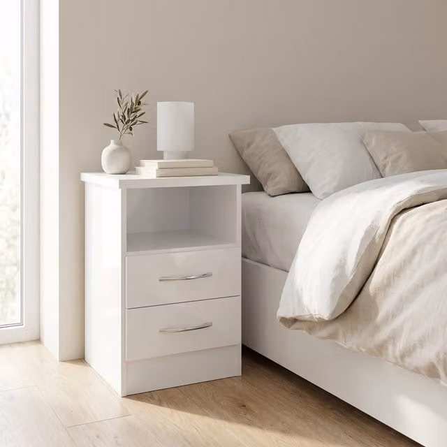 Seconique Nevada 2 Drawer Bedside Table in White Gloss, W/D/H: 40 x 40 x 61 cm – 2