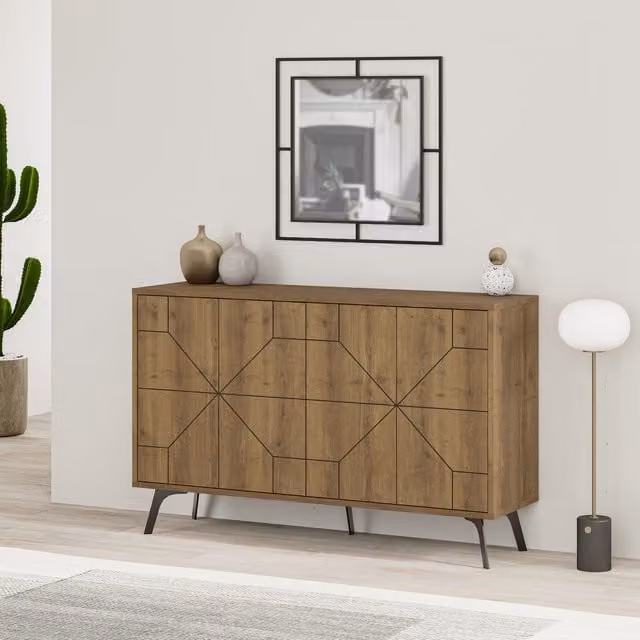 Decortie Dune Modern Four Door Sideboard with Metal Legs in Dark Brown, W: 123 cm