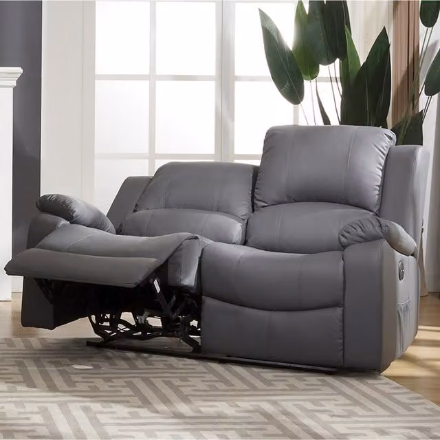 Artemis Home Glendale 2 Seat Electric Recliner Sofa in Grey with USB Charging and Synthetic Leather Upholstery