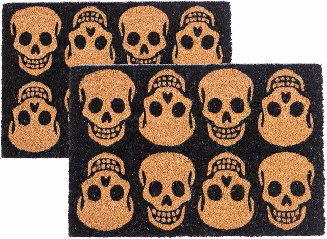 Nicola Spring Halloween Skulls Coir Door Mat Set of 2, Brown and Multicolour, W: 60 cm, D: 40 cm, H: 1.5 cm – 4