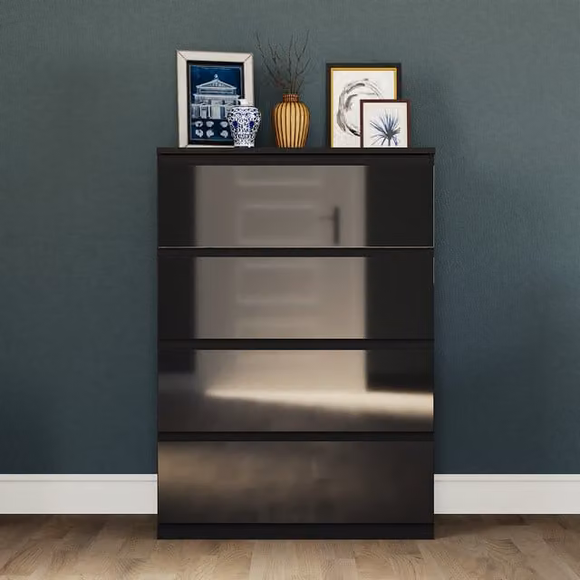 Vida Designs Glinton Modern 4 Drawer Chest in Black Glossy Finish