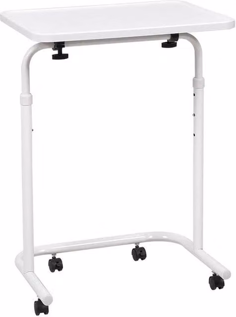 ERGOVEXA Height Adjustable Overbed Chair Table with Folding Top and Castors in White