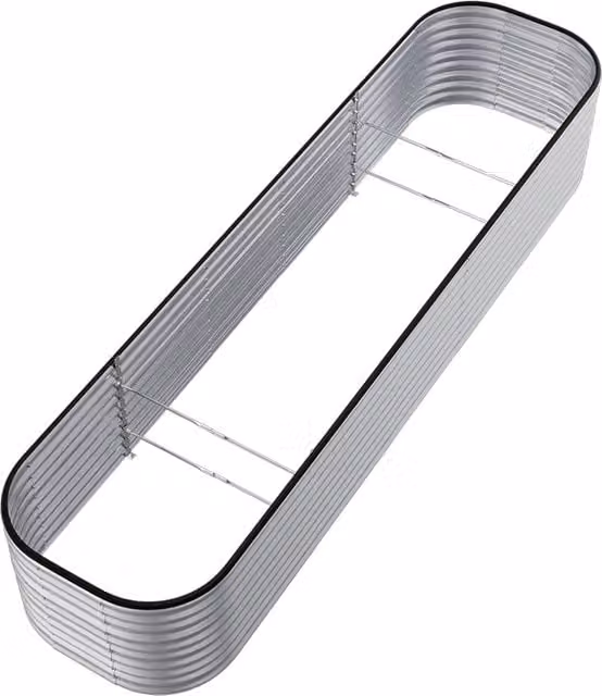 Kidkid Oval Bottomless Raised Planter Box in Galvanised Silver Steel for Ornamental, Herb or Vegetable Gardens