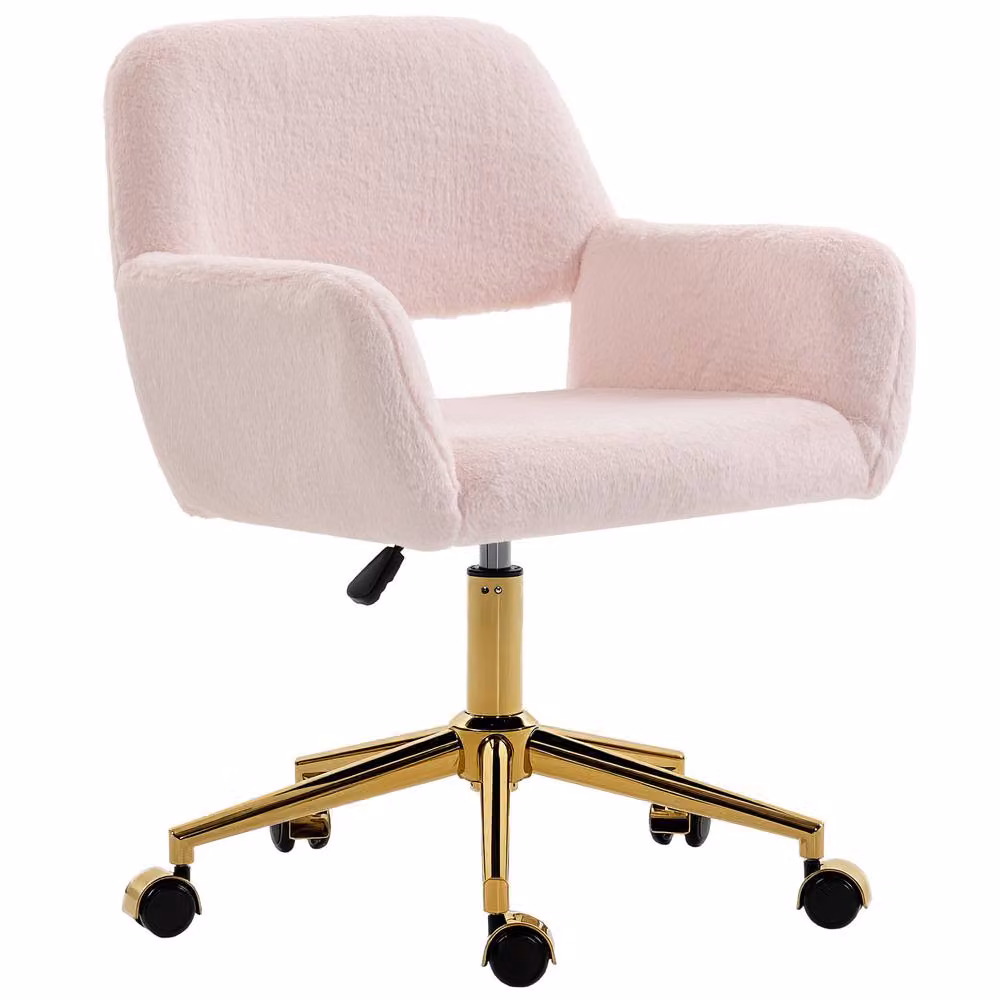 HOMCOM Swivel Pink Fabric Task Chair with Adjustable Height and Castors – 2