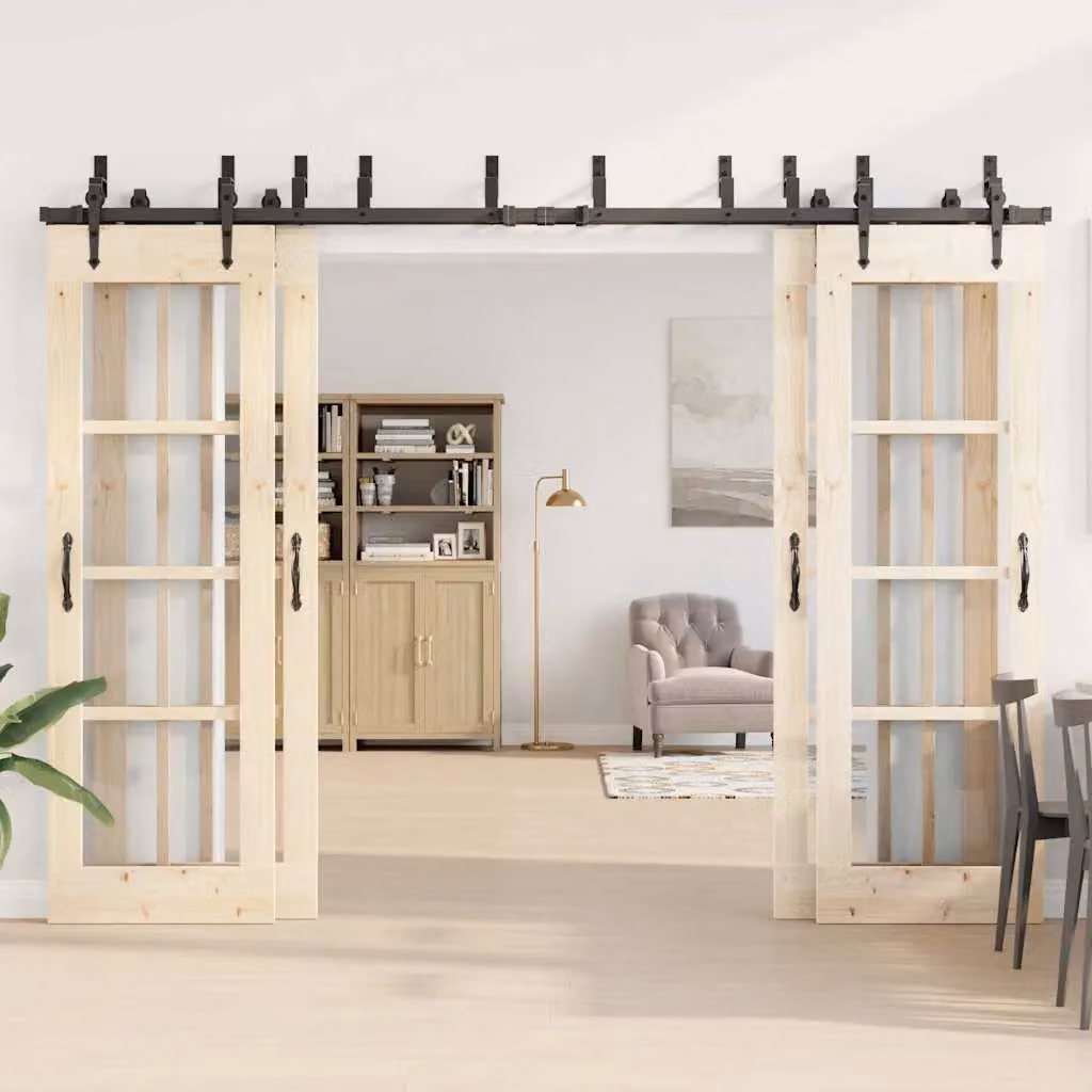 Berkfield Home Sliding Door Hardware Kit in Black Steel – 2
