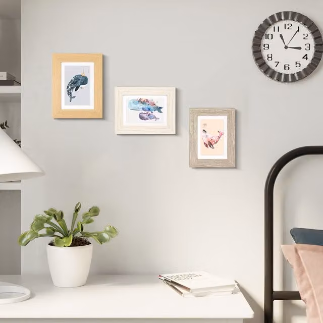 SONGMICS Set of 3 Rectangular Picture Frames in White, Grey and Brown with Glass and Wood Finish