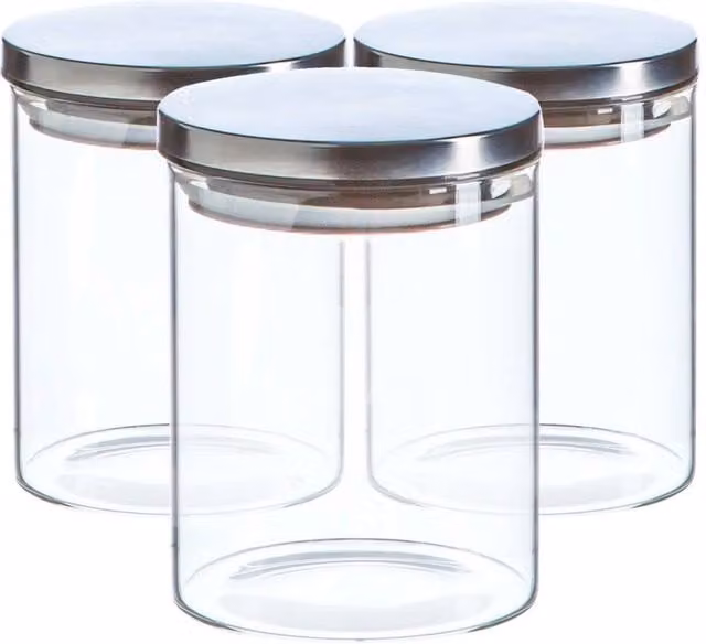Havendro Set of 3 Transparent Glass Food Storage Jars with Silver Metal Lids, 750 ml each – 1