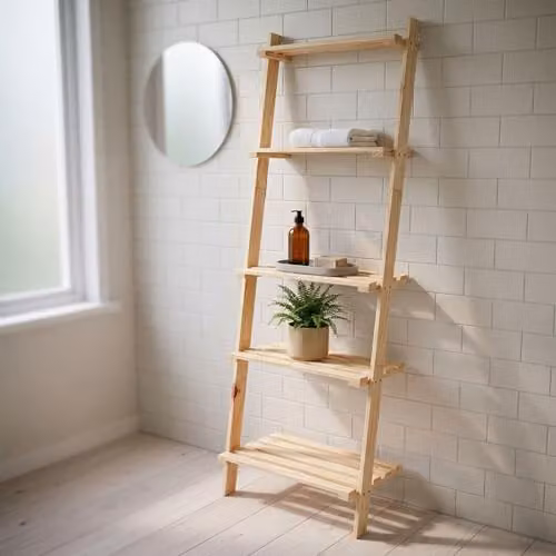Core Products 5-Tier Paintable Pine Ladder Shelf Unit, Brown, H 180 x W 60 x D 35 cm – 1