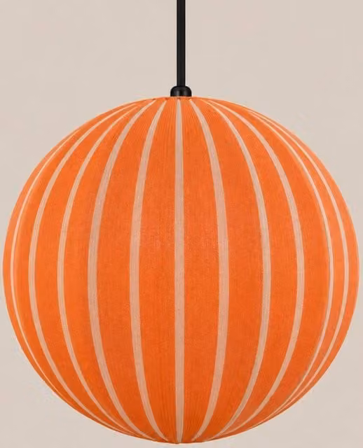 CGC Lighting Fleur Large 45cm Striped Round Globe Lantern Lampshade in Orange and Red Fabric