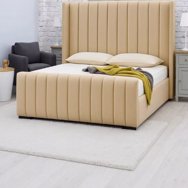 Paradise Beds Modern Upholstered Fabric Bed Frame in Brown, Gold or Beige
