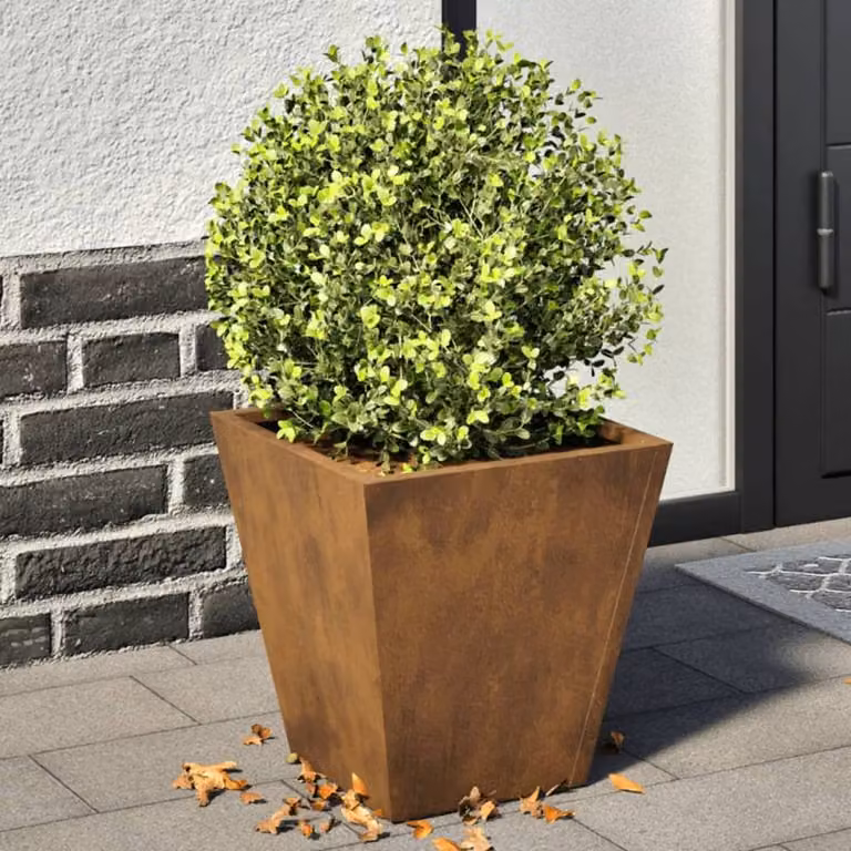 Berkfield Home Garden Corten Steel Planter Tubs in Brown, 2 Pack, W/D/H: 30 x 30 x 30 cm
